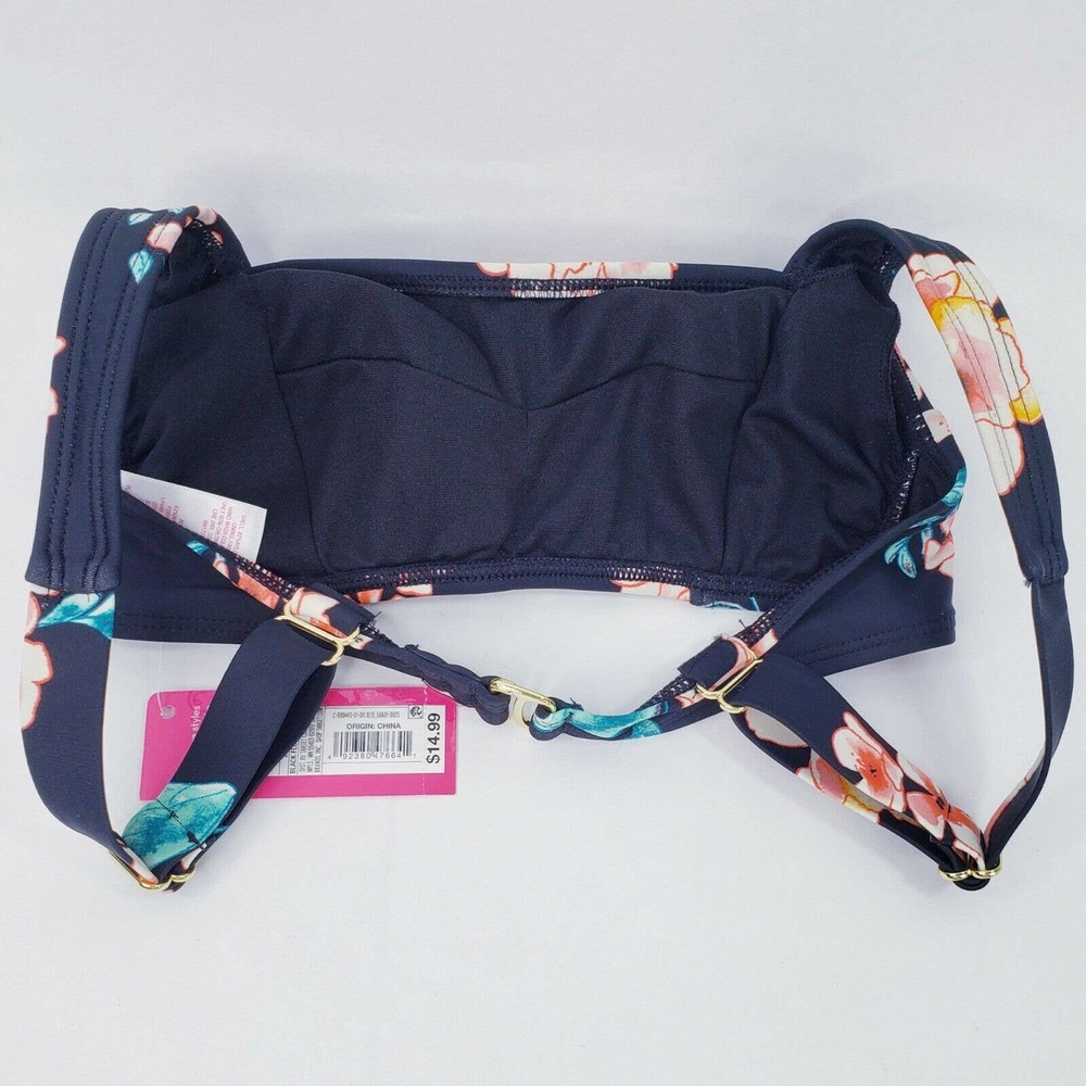 Xhilaration Bralette Bikini Swim Top Juniors Sz 1 XS Womens XXS 00 Black Floral - Picture 3 of 5